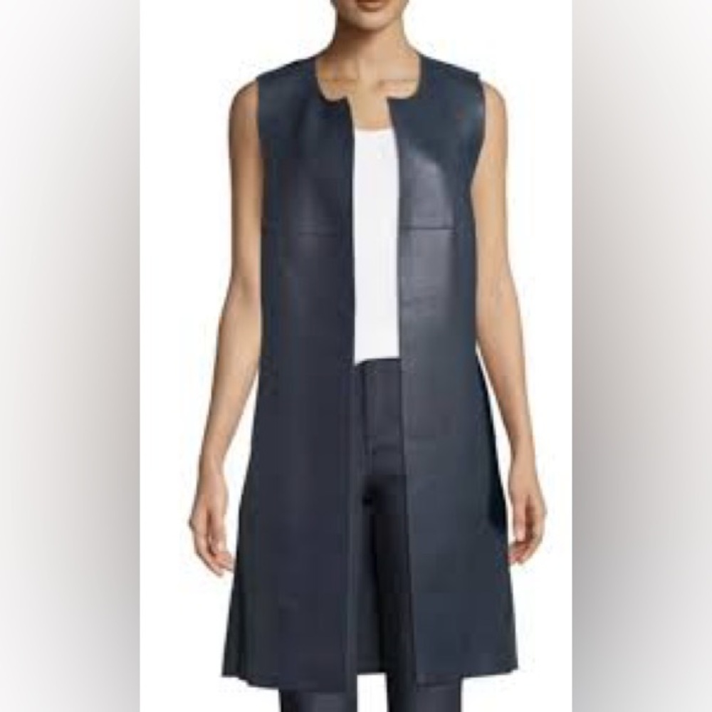 Bagatelle Navy Faux Leather her Sleeveless Vest